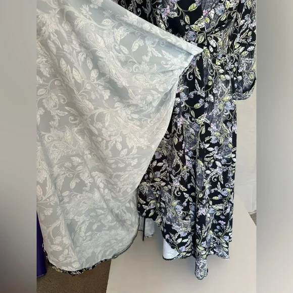 Torrid Black Floral Midi Dress fit & flare wrap size 1X white chartreuse v-neck - Picture 6 of 16